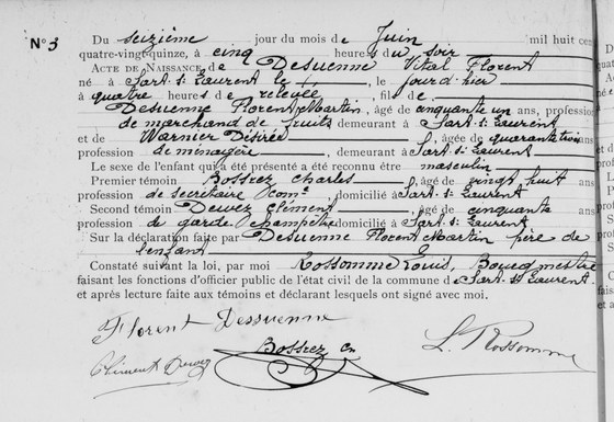 Son acte de naissance — Sart-Saint-Laurent, acte n° 3 du 16 juin 1895
